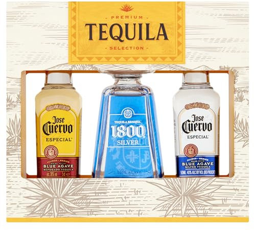 1800 Silver and Jose Cuervo Especial, 3 x 5cl bottles, Premium Tequila Selection Gift Pack for Christmas and Birthdays by Blue Tree Gifts