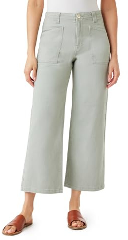 WallFlower Women's Fearless Curvy Wide Leg High-Rise Juniors 27 Ankle Denim and Twill Pants, Seagrass, 3