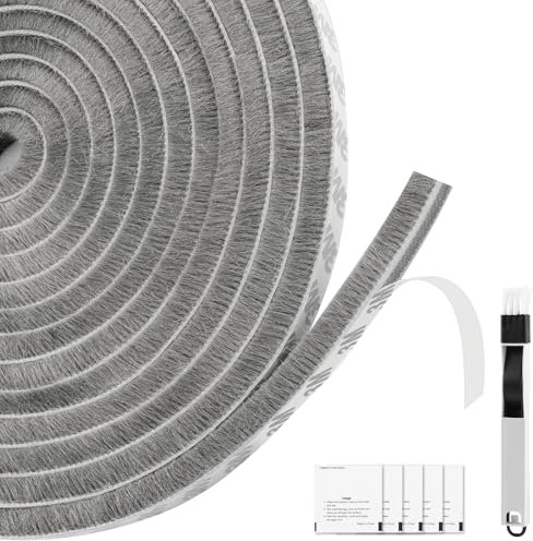 CYUaoao Joint brosse Adhésif 10m Bande d'étanchéité pour portes Fenêtres 10mm(L) x 6mm(D) Joint porte Etanche au vent Etanche à la poussière Joint brosse Gris