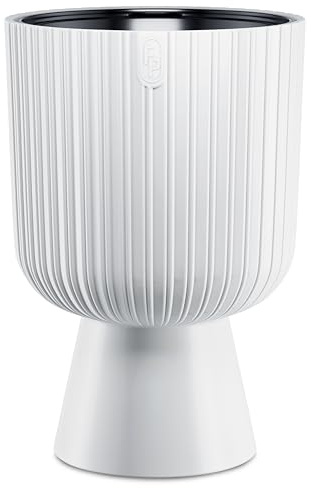 DIKEL Blumentopf groß Ø 29 cm 43 cm Höhe | Blumenkübel mit geriffelter Struktur und stabilem Standfuß | Übertopf in moderner Optik | Blumenkübel ideal für Innen und Außendekoration | Weiß