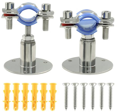 Auvotuis Rohrstützen, 304 Edelstahl, Wandhalterung, Deckenmontage, geeignet für OD-Rohre 19–22 mm, verstellbare Höhe 30–50 mm, verstellbare Rohrhalterungsschelle mit Schrauben, 2 Stück