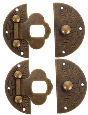 TOGEVAL 2pcs Retro Jewelry Box Hardware Brass Latches Vintage Locks Latch for Cabinet Door Push Button for Small Boxes