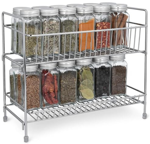 Estante Para Especias de Metal con 2 Niveles, Organizador para Especias y Botes, Estante de Almacenamiento para Baño, Estantería Multiusos con Patas Antideslizantes, Ideal para Cocina y Baño