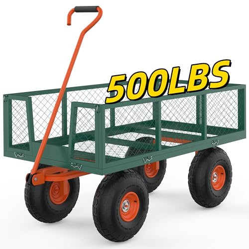 Hipicute 227 kg Gartenwagen aus Stahl, 3-in-1 Schwerlast-Klappwagen mit abnehmbaren Seiten, 180° drehbarer Griff und 25,4 cm Reifen für Outdoor, Bauernhof, Hof, Rasen und Garten