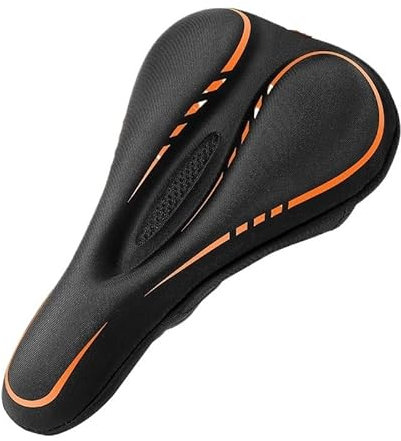 HESHUYAN Fahrrad Sattel Soft Gel Fahrradsattelbezug Silikonkissen MTB Rennrad Sitzbezug Komfort Atmungsaktiv Anti-Rutsch Fahrradkissen Fahrradsattel Herren(Black Orange)