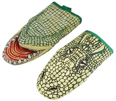 1 paire de gants de cuisine fantaisie en forme d'alligator, résistants à la chaleur, en coton épais, pour micro-ondes, cuisine, barbecue, gants amusants et fonctionnels en forme d'animaux, gadgets de