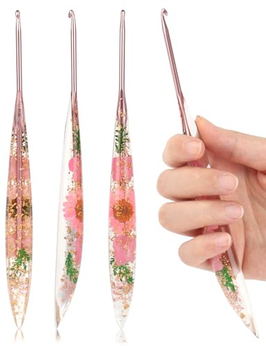 Coopay 1 stk Häkelnadel 3,5mm, Weichen Griff Häkelnadeln mit Funkelndem Blumenmuster, Ergonomische Häkelnadel Harz für Arthritis, Premium Konische Häkelnadeln für Anfänger & Profis Häkeln - 3,5mm