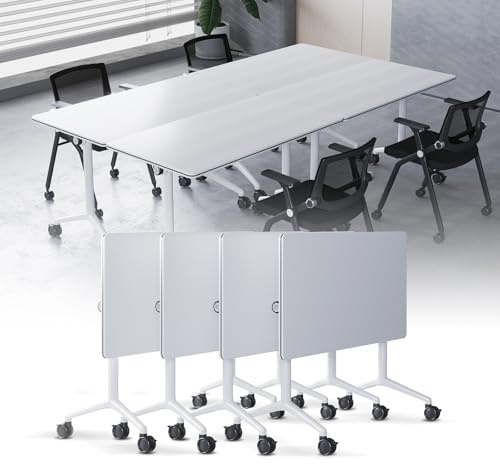 Meedlopia Klappbarer Konferenztisch, 55,1 L x 21,6 B 29,5 H, rechteckiger mobiler Besprechungs- und Seminartisch mit Rädern, weiße Faltbare Schulungstische für das Büro (4, 55,1 Zoll)