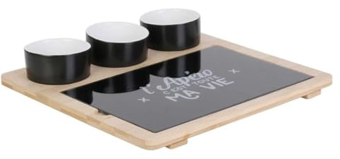 Plateau Apéro Bambou avec Planche à Découper en Verre + 3 Coupelles - SOKA