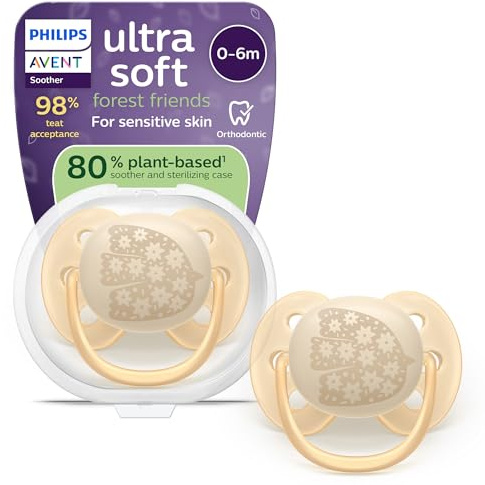 Philips Avent Ultra Soft Ciuccio - Design ortodontico, per neonati 0-6 mesi, scudo flessibile, tettarella simmetrica in morbido silicone, senza BPA, confezione da 4, SCF092/06
