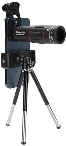 Bewinner Kit D'objectif de la Caméra de Téléphone, Les Objectifs de Caméra Externe à 4 sur 1 avec Téléobjectif 28x, Grand Angle 0,6X, Macro 20x, Fisheye 198 °, Trépied, adapté à la