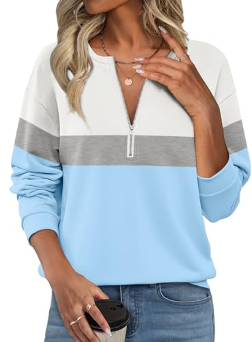 TICTICMISS Womens Sweatshirts Half Zip Fleece Pullover Tops Color Block Quarter Zipper Hoodies Fall Winter Clothes