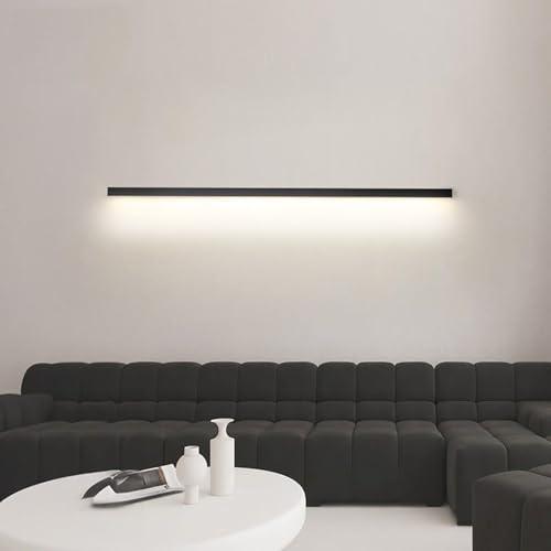 TZSMUM LED Wandlampe Innen Wandleuchte Moderne Design Wandbeleuchtung Rechteckig Wandleuchten Lange Lichtleiste Aluminium Acryl für Wohnzimmer Schlafzimmer Treppen (Schwarze-Neutrales Licht,200cm)