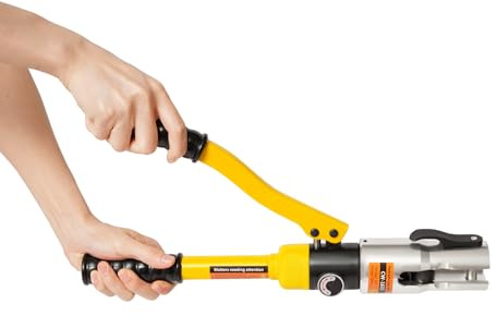soudesileim Pinza a pressa portatile professionale, pinza crimpatrice idraulica, design a cambio rapido, pinza idraulica per tubi in rame e giunti di crimpatura esagonali (giallo, nero)
