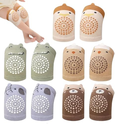 ZYEKIU 5 Stück Knieschoner Baby Krabbeln, Krabbel Knieschoner Baby mit Rutschfesten Noppen, Krabbelhilfe für Babys zum Krabbeln, Niedlich Elastische Krabbelsocken für Jungen und Mädchen（0-5 Jahre alt）