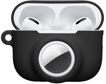 kwmobile Custodia 2 in 1 compatibile con Apple Airpods Pro 3 e AirTag - Cover Cuffie Bluetooth - Protezione in Silicone con Moschettone - nero