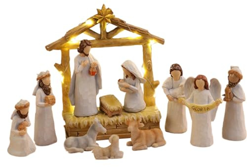 Pekoluta Nativité Intérieur,Crèche en Résine avec Étable | Décoration Fêtes pour Bureau Appartement | Décoration Étable De Noël Maison École Anniversaire Action De Grâces