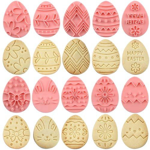 10 Pcs Easter Cookie Cutter Set, Plastic Easter Egg Stamp for Cookie Dough, Pastry, Donut, Cake Decor Chocolate Mould Cookie, Biscuit Cutters for East