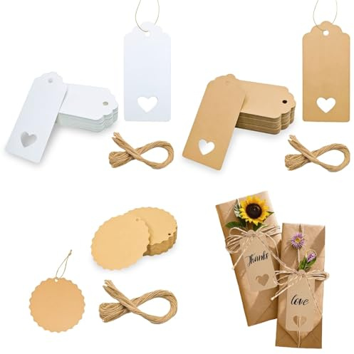 Coiejdoyy Geschenkanhänger Weihnachten, Geschenkanhänger zum Beschriften, Kraftpapier Geschenk Anhänger, Handmade Label mit 10m Jute Schnur, Etiketten für Weihnachts Geschenk Label Dekoration