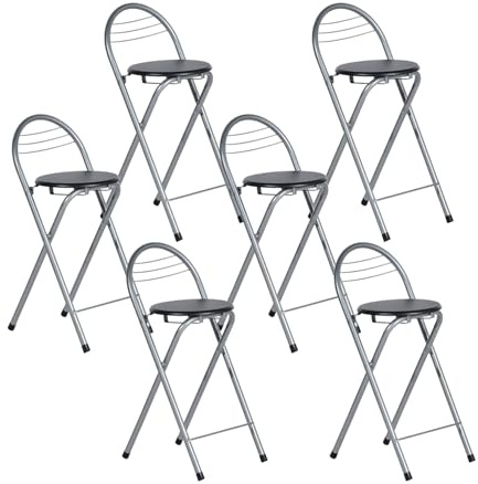 Sgabello da bar pieghevole con schienale, sgabello salvaspazio in metallo con seduta rotonda in PVC, ideale per cucina e soggiorno, sedia pieghevole portatile per uso domestico