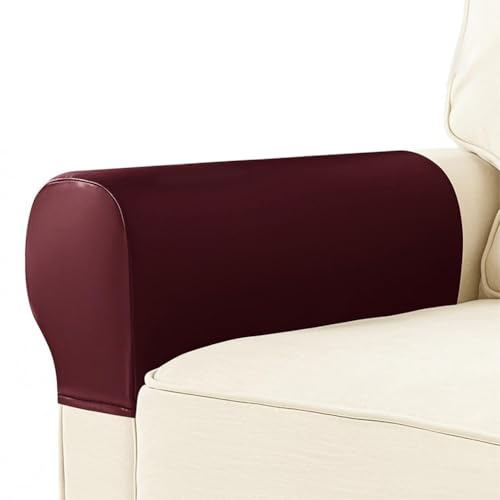GORGECRAFT 2 pz Copri Braccioli per Divano in Similpelle Rosso Scuro, Impermeabili, in Similpelle PU, Vintage, Elasticizzati, per Protezioni per Divani e Poltrone