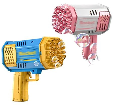 DODUshop Lot de 2 Pistolets à Bulles pour Enfants - 40 Trous, 4 Bouteilles de Liquide à Bulles, Cadeau Parfait pour Les 4-8 Ans(Ne Comprend Pas la Solution à Bulles)