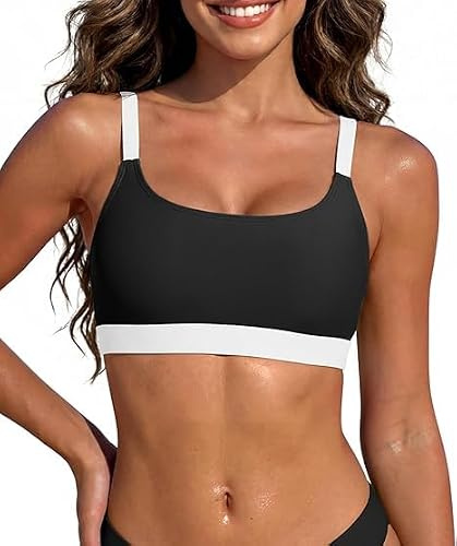 Zando Women's Sports Bikini Top Scoop Neck Padded Swim Bra Bathing Suit