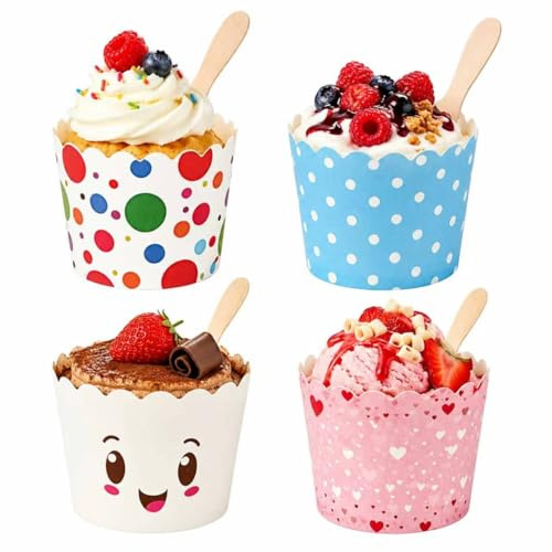 Muffinförmchen Papier, 200 Stück Muffinform Cupcake Förmchen, Muffin Papierförmchen zum Eisbecher Pappe, Candybar, Backen Kuchen, Muffins, Brote für Geburtstage, Hochzeit, Partys