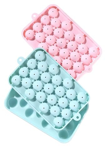 2Packs Silicone Ice Cube Trays, 18.5x12.5cm Round Ice Ball Molds | Silicone, BPA Free, Reusable, for Whiskey Cocktails Beverages, Pink and Blue