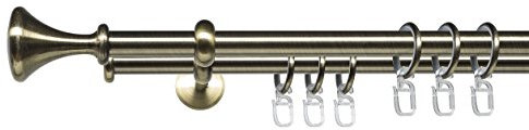 JalousieCrew Gardinenstange mit Endstück Kegel zweiläufig Stilgarnitur Vorhangstange Farbe schwarz Messing - 2 - läufig - Länge 120-240 cm (120 cm)