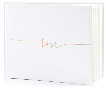 PartyDeco Gästebuch Hochzeit, Hochzeitsgästebuch - Weiß Rose + Gold + Love - Fotoalbum, Hochzeitsalbum, Hochzeitsbuch, Goldfarbene, Schriftverzierung - 24x18,5 cm, 22 Seiten