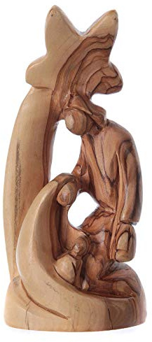 Holyart Stilisierte Heilige Familie mit Stern Olivenholz Bethlehem 15cm