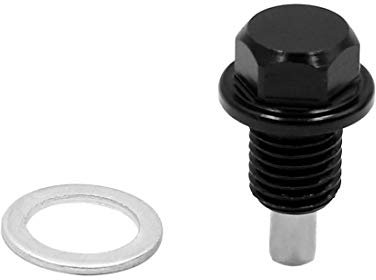 sourcing map M12x1.5 Negro Tornillo Magnéctico para Drenaje de Carter de Aceite con Arandela para Motor de Coche