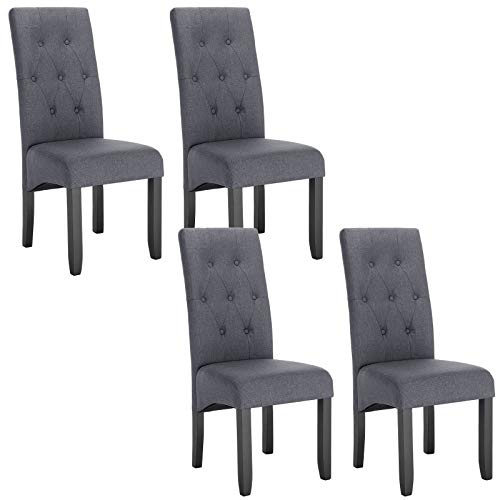 WOLTU Esszimmerstühle 4er Set, Küchenstühle gepolstert | aus Leinen und Massivholz, für Wohnzimmer Küche Esszimmer, Dunkelgrau