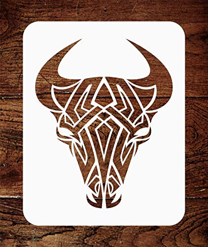 Stencil tribale per toro – 11,5 x 14 cm – Riutilizzabile per tatuaggio, testa di toro – Da utilizzare su progetti di carta, album di ritagli, pareti, pavimenti, tessuti, mobili, legno, ecc.