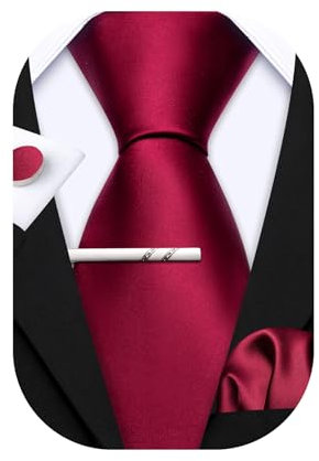 Barry.Wang Herren Krawatten Set Klassische Einfarbig Seiden-krawatte Einstecktuch Manschettenknöpfe Krawattenklammer für Hochzeit Party