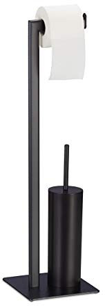 Relaxdays WC Garnitur mit Toilettenpapierhalter, Toilettenbürste & Bürstenhalter, stehend, 72,5 x 20 x 20 cm, schwarz, 1 Stück