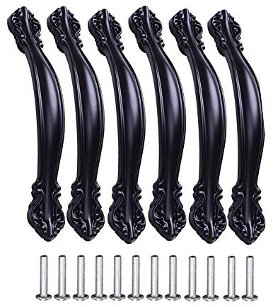 KanDery 6PCS Vintage Cabinet Handles, Furniture Door Pull Handles, Antique Bow Pulls, 96mm Hole Center, Black