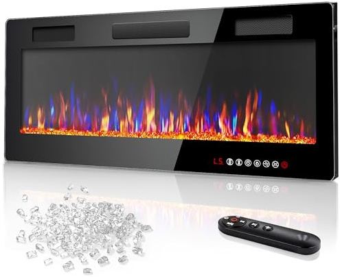 Vitesse 50 Inch Ultra Thin Electric Fireplace-Narrow Bezel Linear Fireplace Heater Recessed Wall Mounted, Remote and Screen Control, 8H Sleep Timer, Low Noise, 750/1500W for Living Room, Bedroom