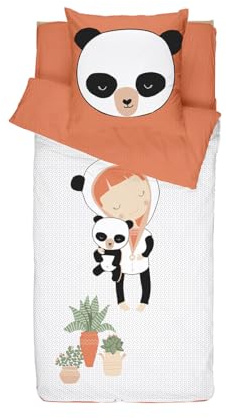 Caradou Parure da Letto per Bambini Miss Panda, 3 Pezzi, Senza piumone, 90 x 190 cm, Cotone, Arancione