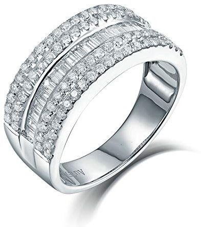 Bishilin Verlobungsring 750 Weißgold Bandring mit Diamant 1.021ct, Eheringe Nickelfrei Ringe für Damen Gr.45 (14.3)