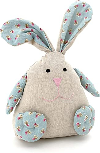 heimtexland ® Türstopper Hase mit biegsamen Ohren Tilda Blumen Stoff Dekohase Landhaus 30 cm Blau Typ740