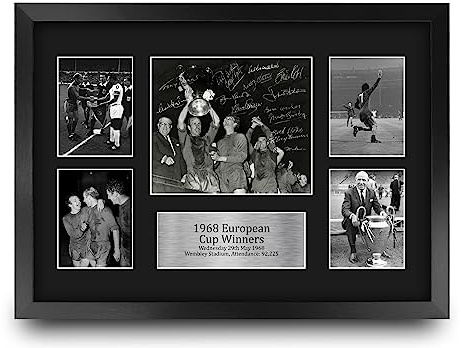 HWC Trading Espositore autografato da esposizione, formato A3 del 1968, vincitori della Coppa UEFA Europa, per tifosi e tifosi, formato A3, con cornice