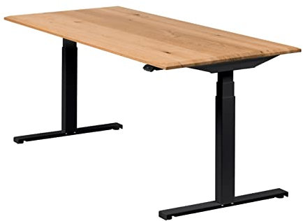 boho office® Höhenverstellbarer Schreibtisch 180 x 80 cm - Elektrisch, Made in Denmark, 2 Motoren, 3-Fach Teleskop, Appsteuerung - Easydesk Schwarz inkl. Tischplatte in Wildeiche massiv