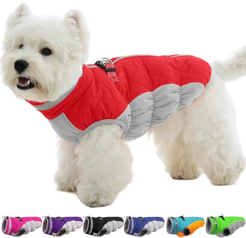 OUOBOB Dog Jackets for Small Dogs, Warm Dog Winter Coat with Harness, S