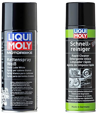 Liqui Moly 1591 Spray Blanco para Cadenas, 400 ml + 3318Limpiador rápido Spray, 500 ml, Colores aleatorios