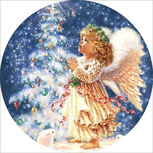 OWN4B Kreuzstich Stickpackungen Vorgedruckt, Engel Mädchen Weihnachtsbaum Bilder 11CT 14,2x14,2 Zoll DIY Stickpackung Set