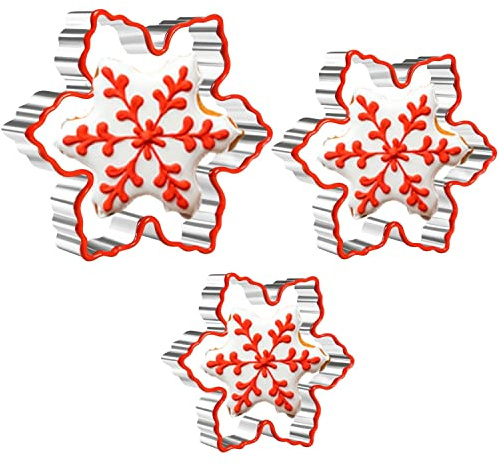 Crethinkaty Christmas Snowflake Cookie Cutter Set - 3 Pieces Stainless Steel Cookie Cutters with Soft Silicone Edge for Biscuit, Fondant