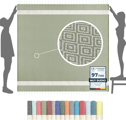 furora Holiday Strandtuch XXL 200x200 cm: Baumwolle, leicht dünn | Picknickdecke Stranddecke + Strandhandtuch Groß, Hamamtuch Saunatuch Damen Herren, Beach Towel Cotton Strandlaken, Urlaub Must Have
