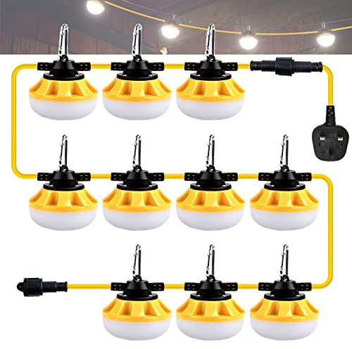 MFLABEL 【Industrial Grade】 100FT Construction String Lights LED String Work Lights with Climbing Hook,100W Mains Powered Security Lights for Garden, Backyard, Garages,Construction Sites, Renovation